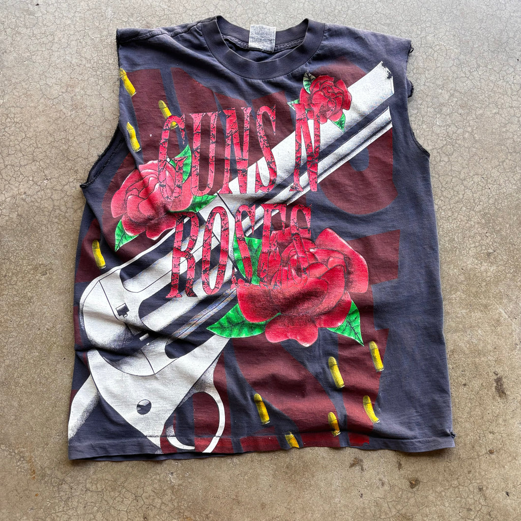 90s GUNS & ROSES AOP CUT OFF TEE - XL