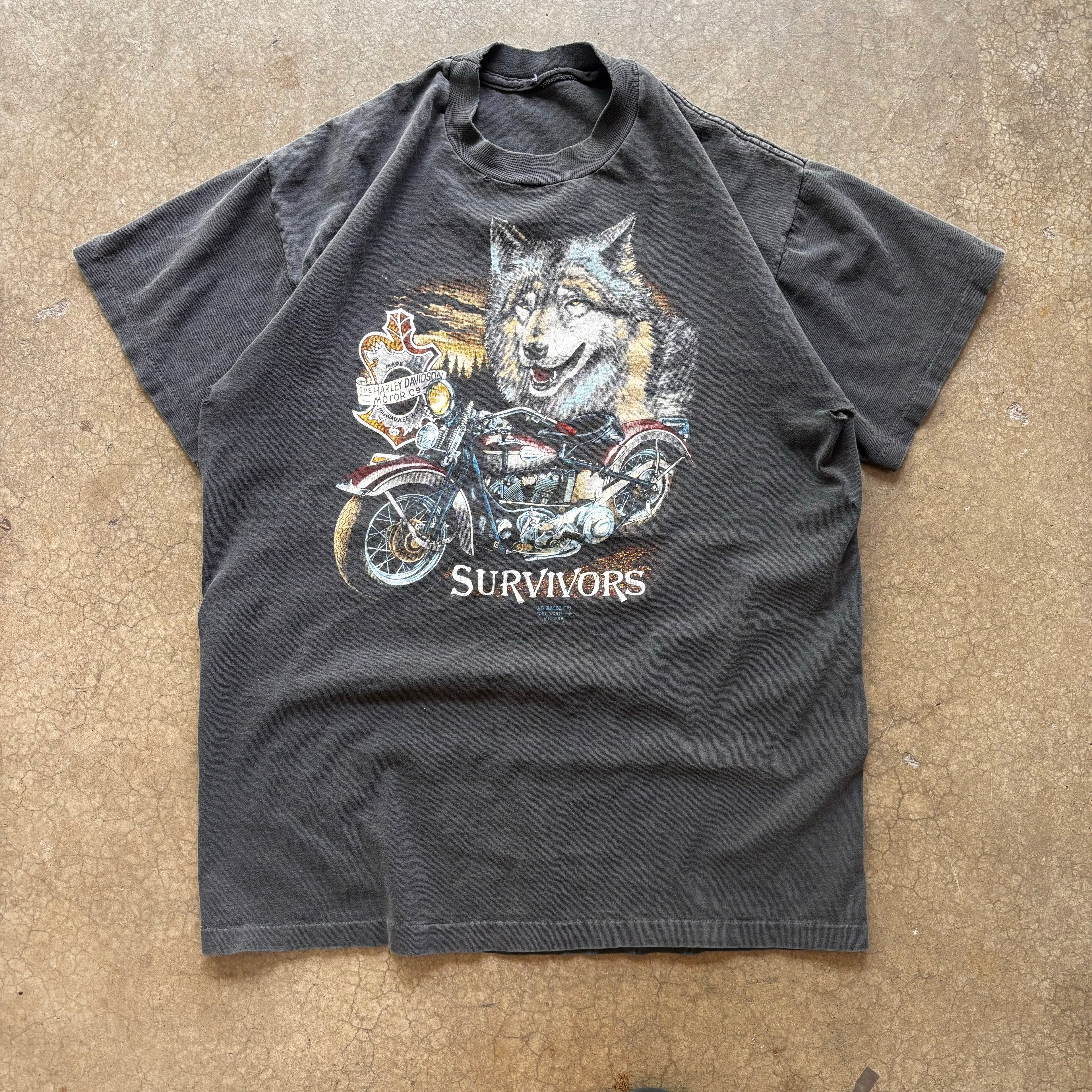 80s HARLEY SURVIVORS 3D EMBLEM TEE - XL