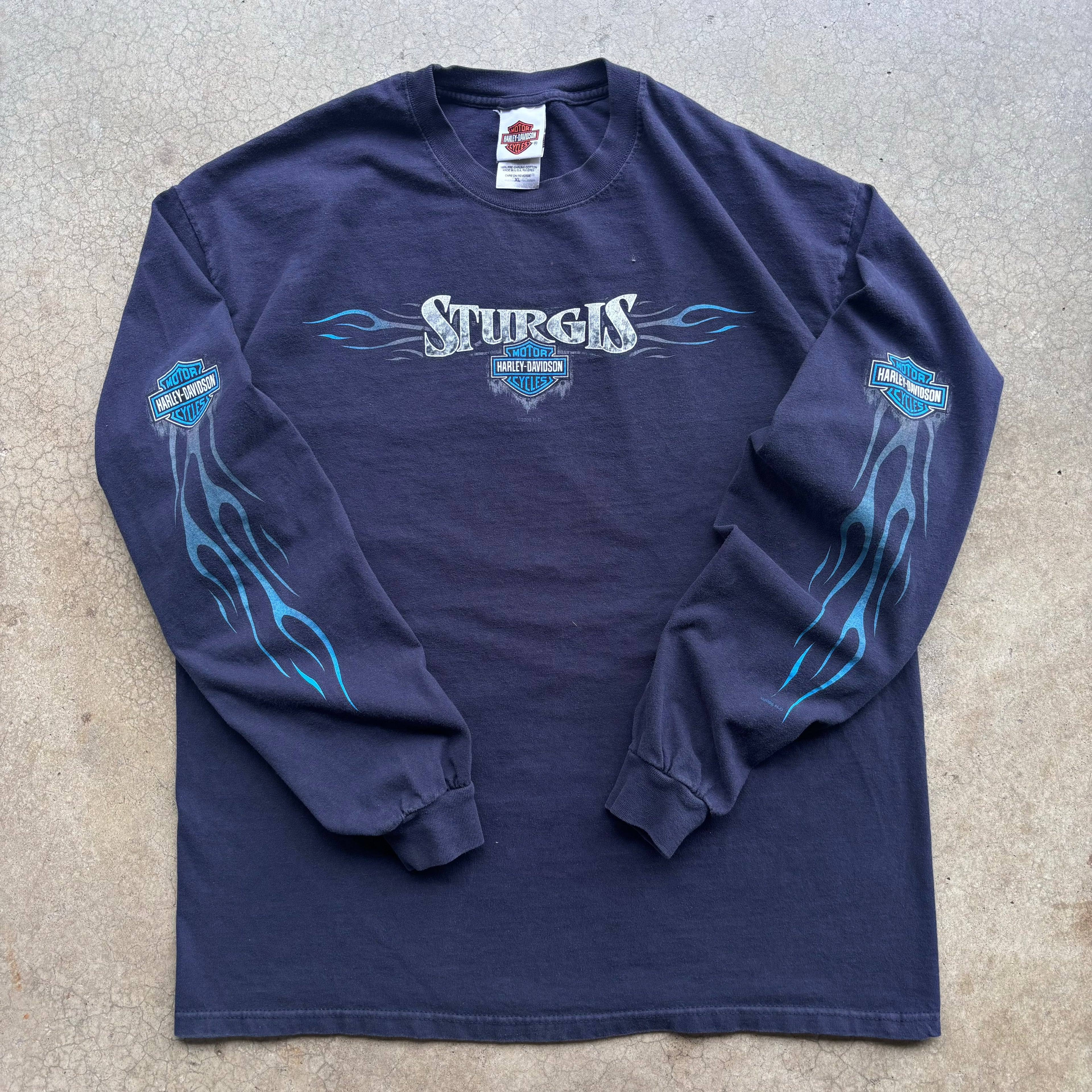 90s HARLEY BLUE FLAMES STURGIS LS TEE - XL