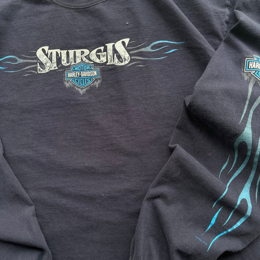 90s HARLEY BLUE FLAMES STURGIS LS TEE - XL