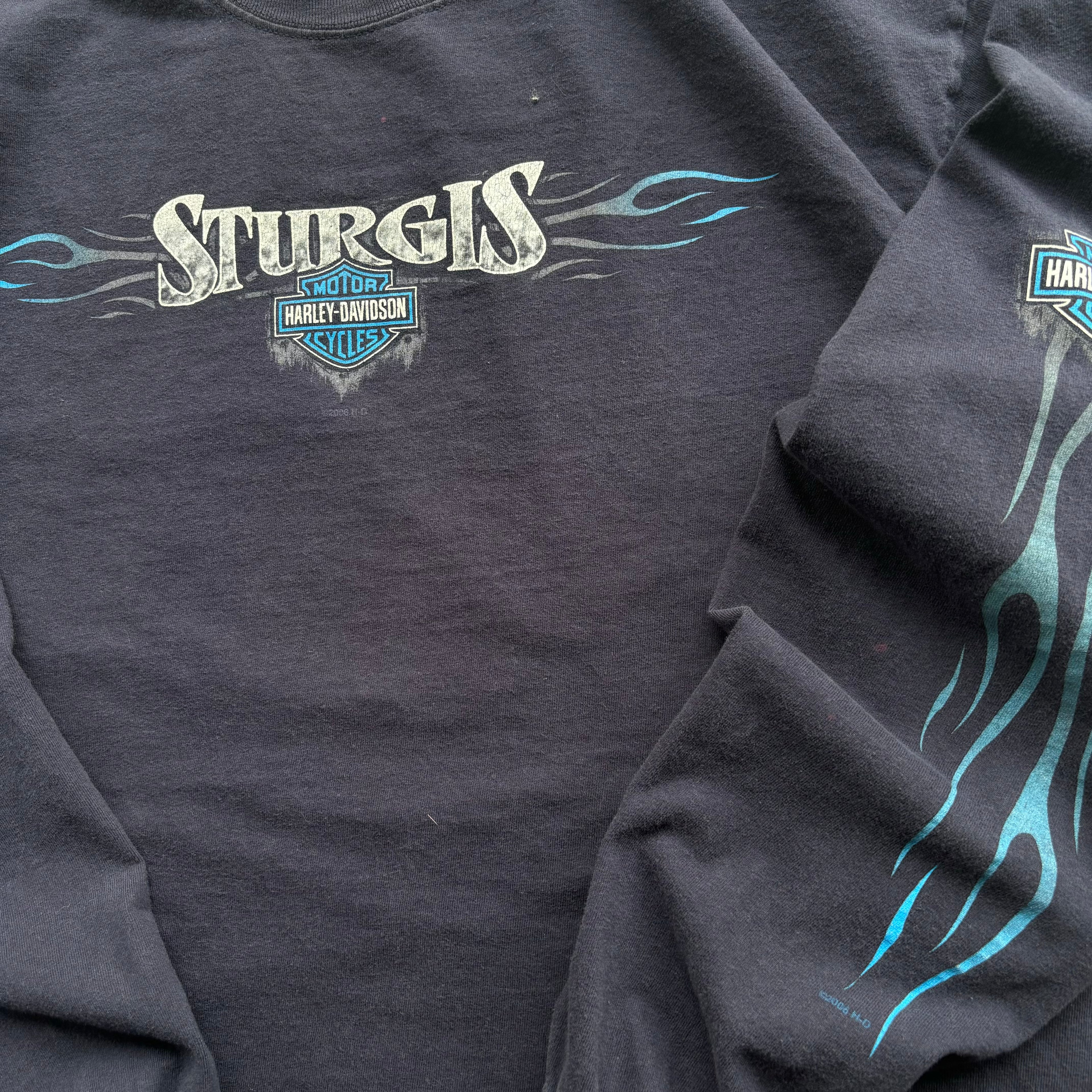 90s HARLEY BLUE FLAMES STURGIS LS TEE - XL
