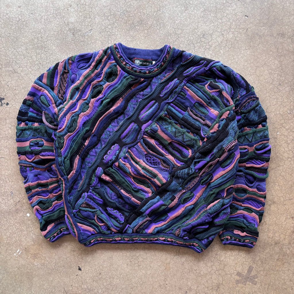 90s L PURPLE TUNDRA 3D KNIT SWEATER - L