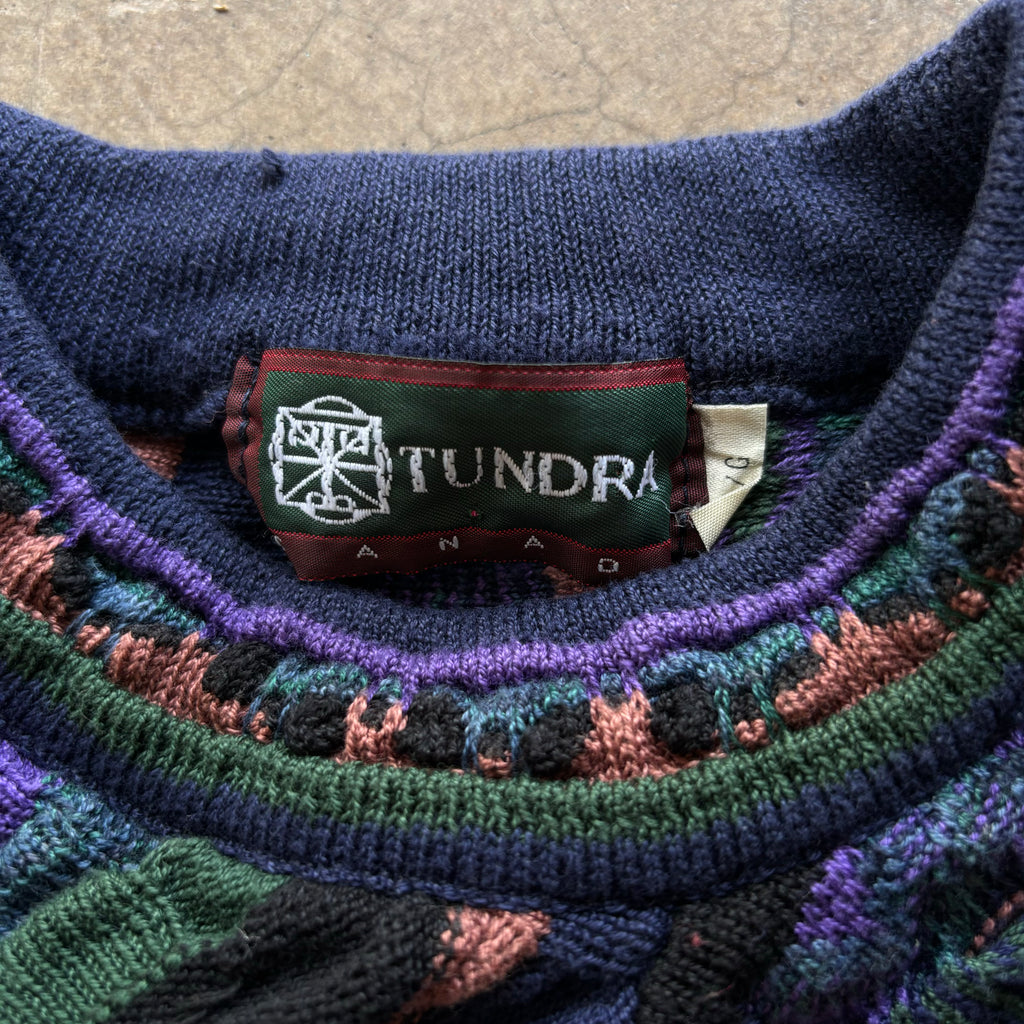 90s L PURPLE TUNDRA 3D KNIT SWEATER - L
