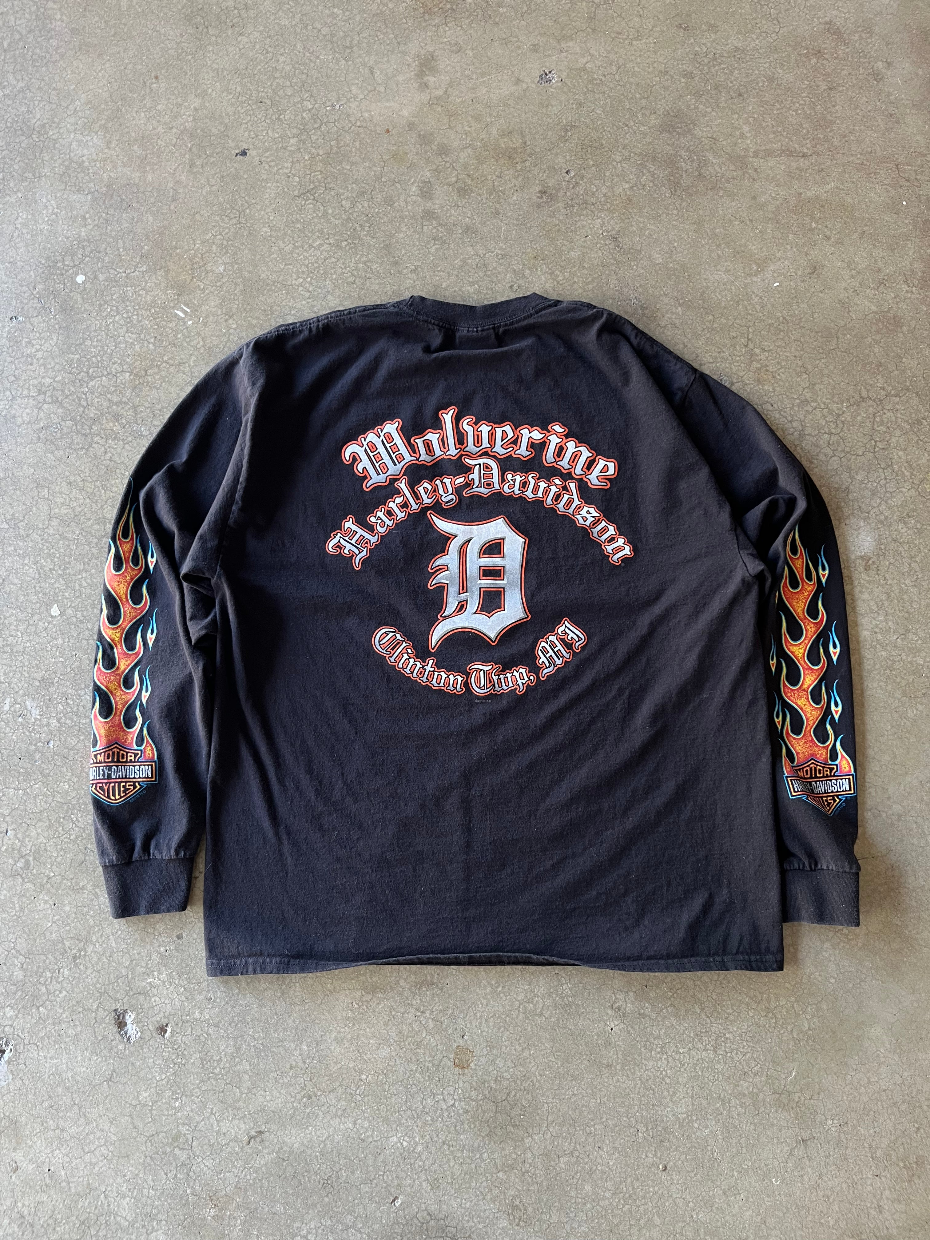 00S HARLEY DAVIDSON WOLVERINE FLAME SLEEVES TEE - XL