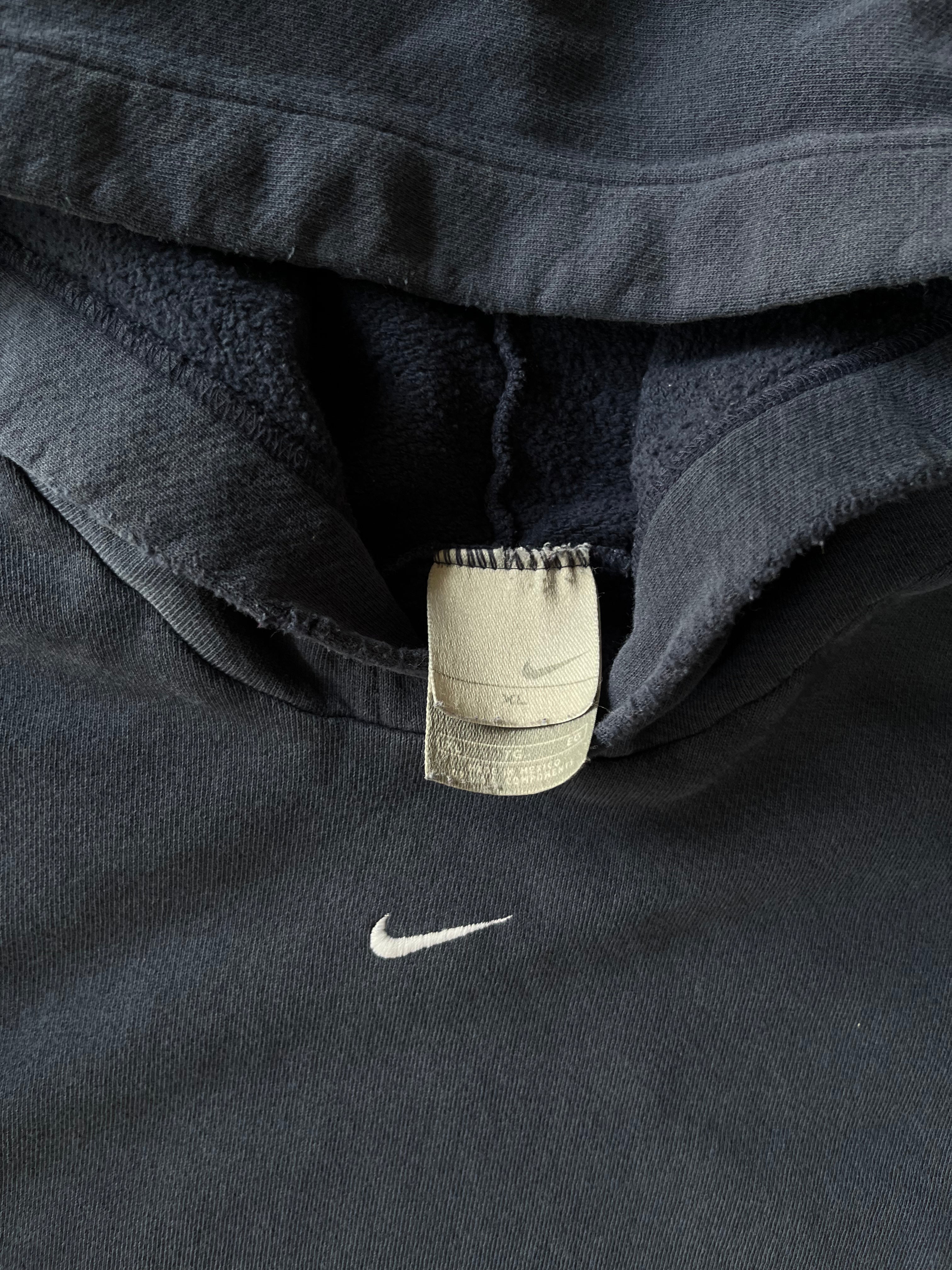 90S NIKE NAVY BLUE CENTER SWOOSH HOODIE - XL