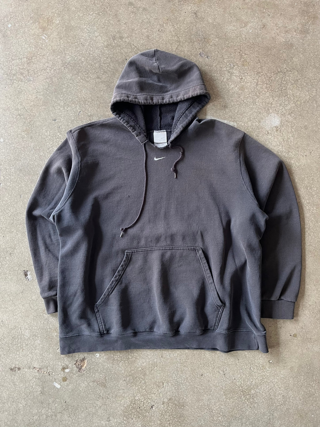 90S NIKE BLACK CENTER SWOOSH HOODIE - 2XL