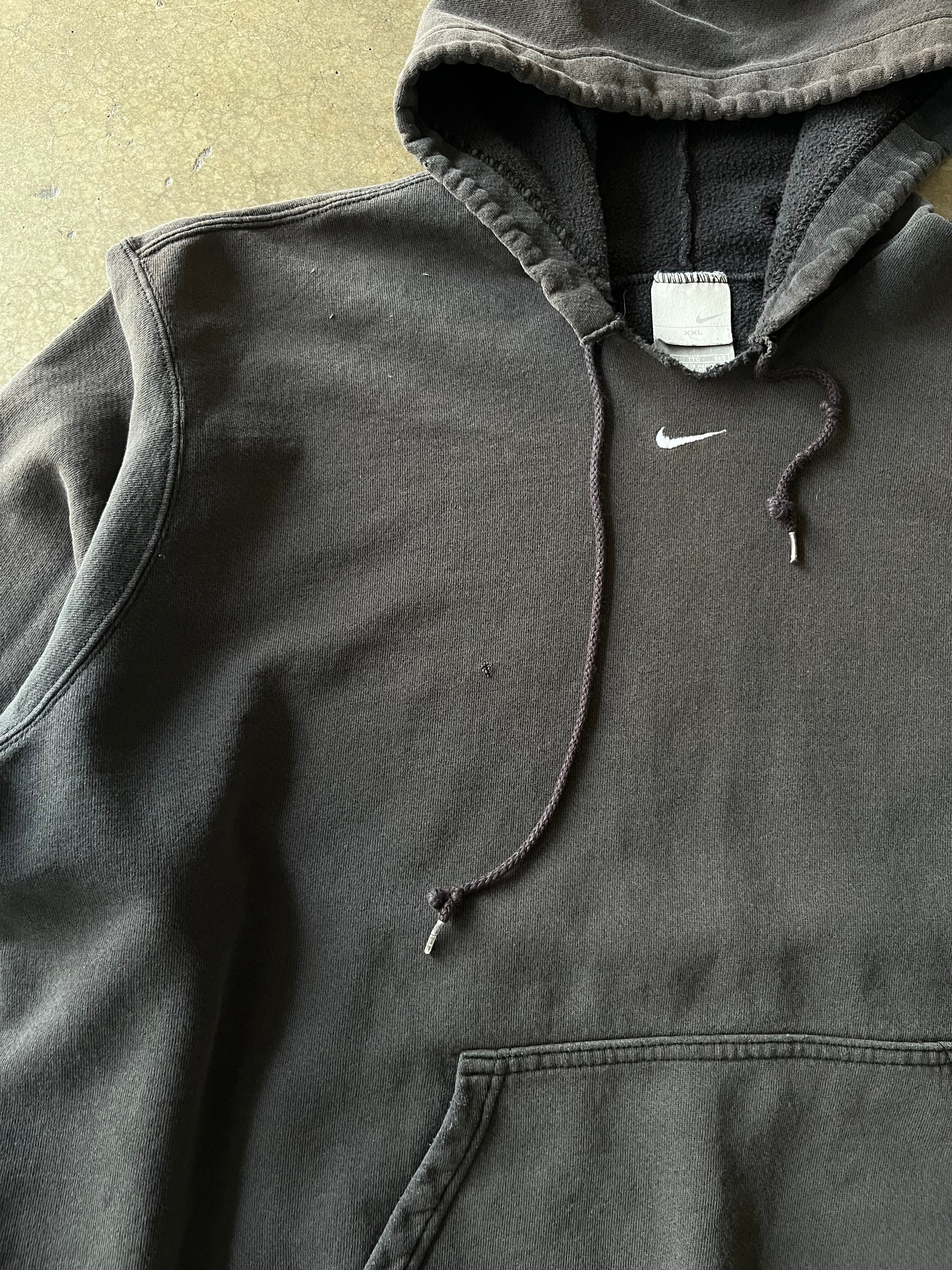 90S NIKE BLACK CENTER SWOOSH HOODIE - 2XL