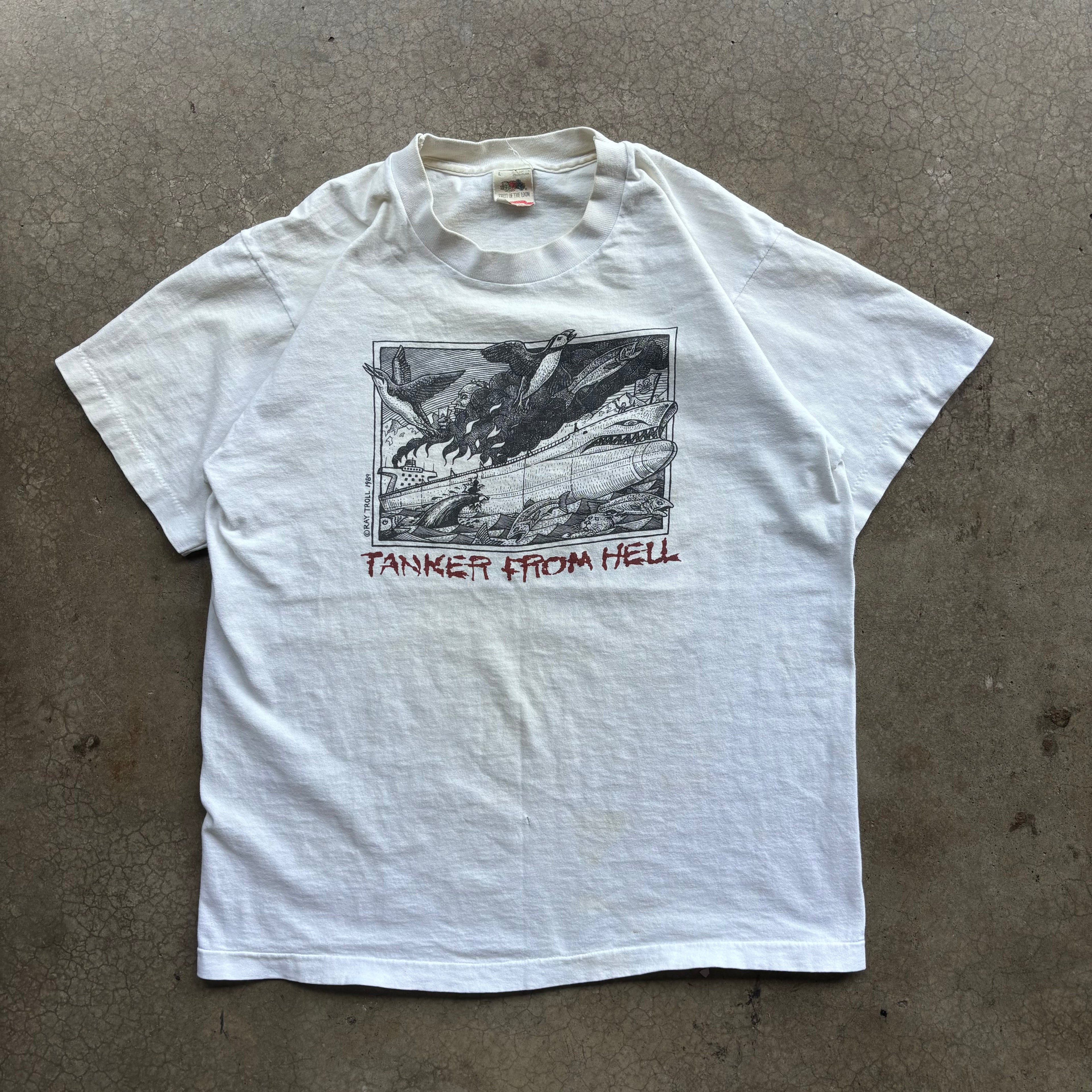 90s TANK RAY TROLL ART TEE - L