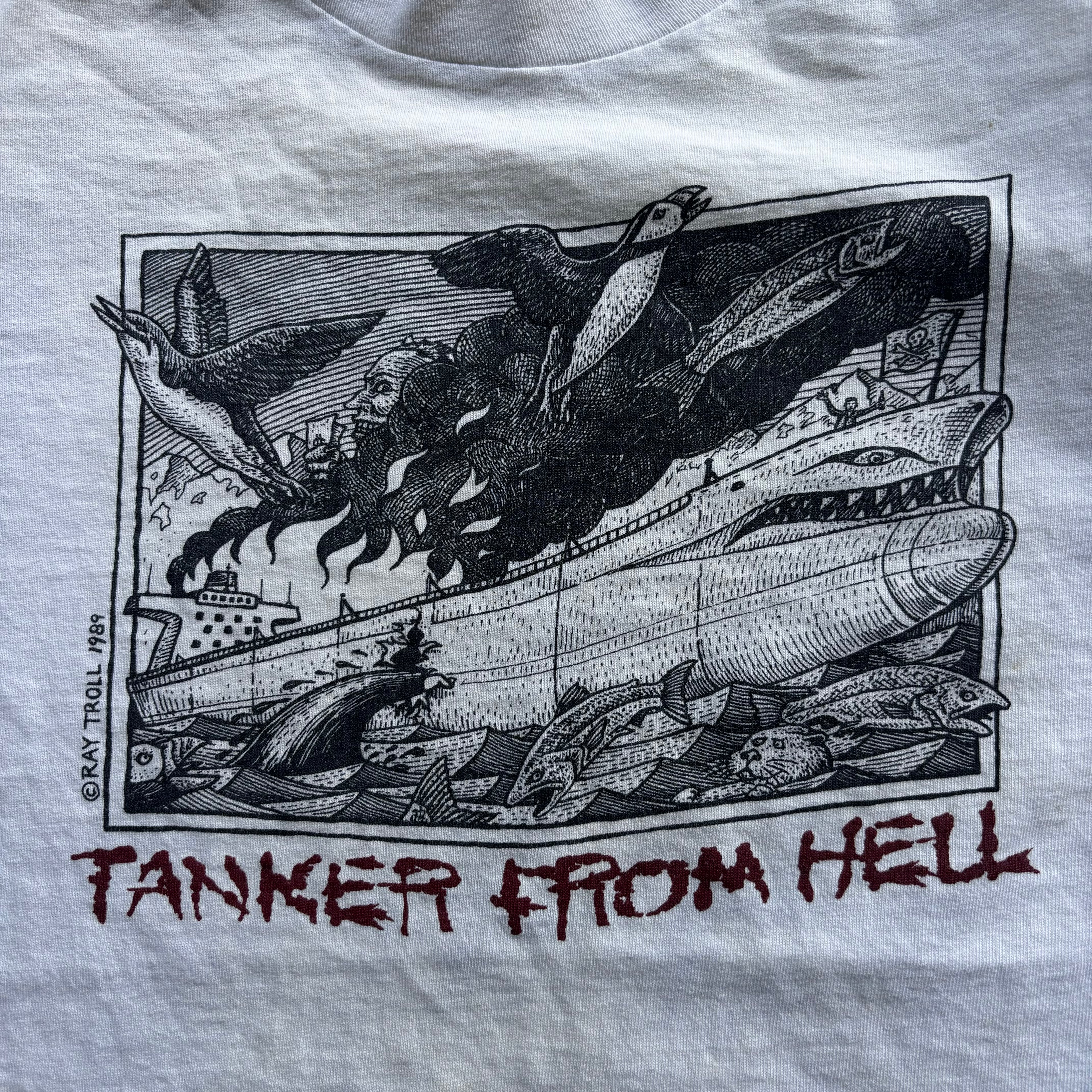 90s TANK RAY TROLL ART TEE - L