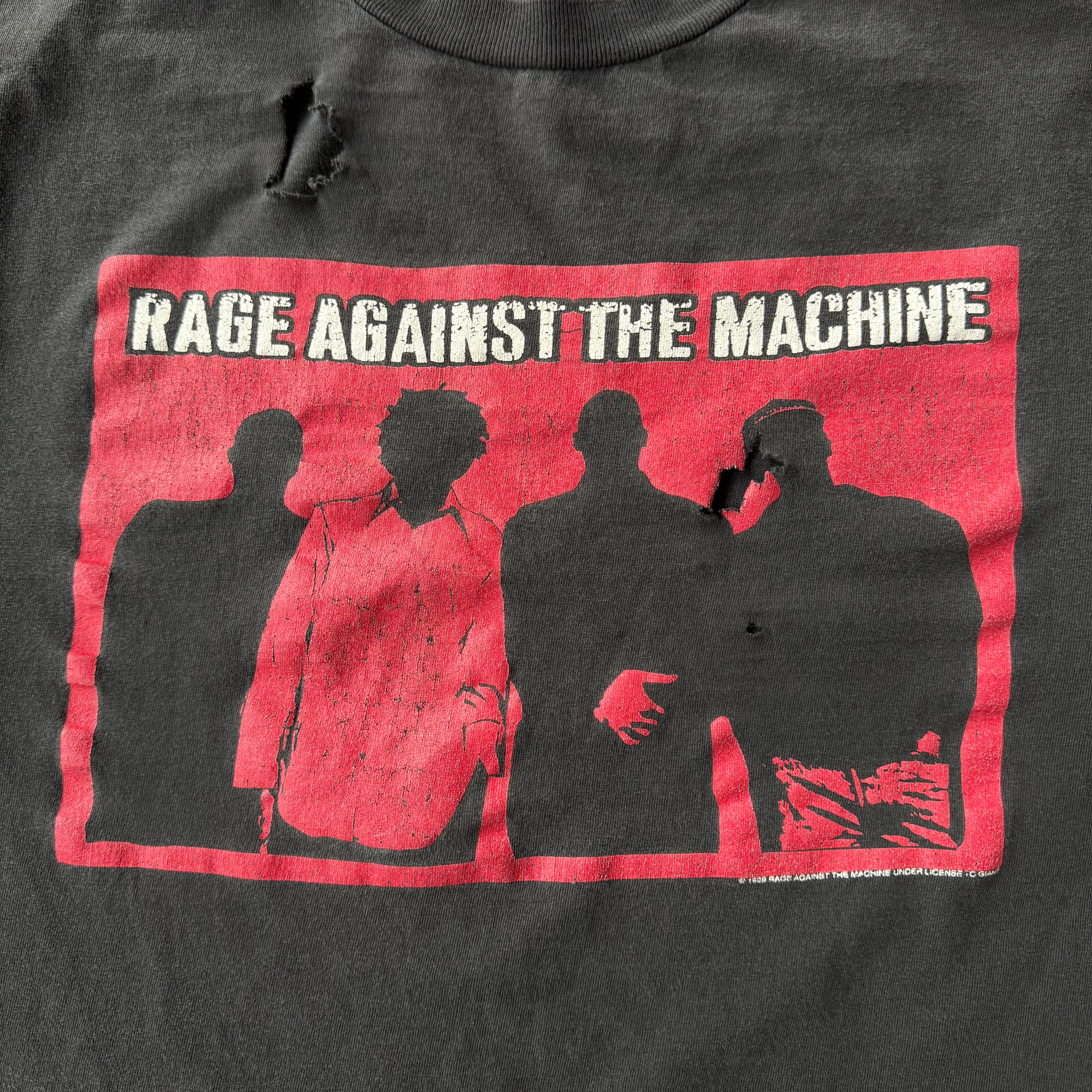 90s RAGE AGAINST THE MACHINE BAND TEE - L