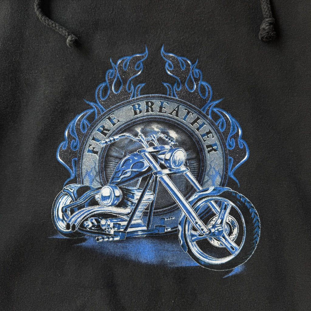 00s FIRE BREATHER TOP HEAVY BIKER HOODIE - L