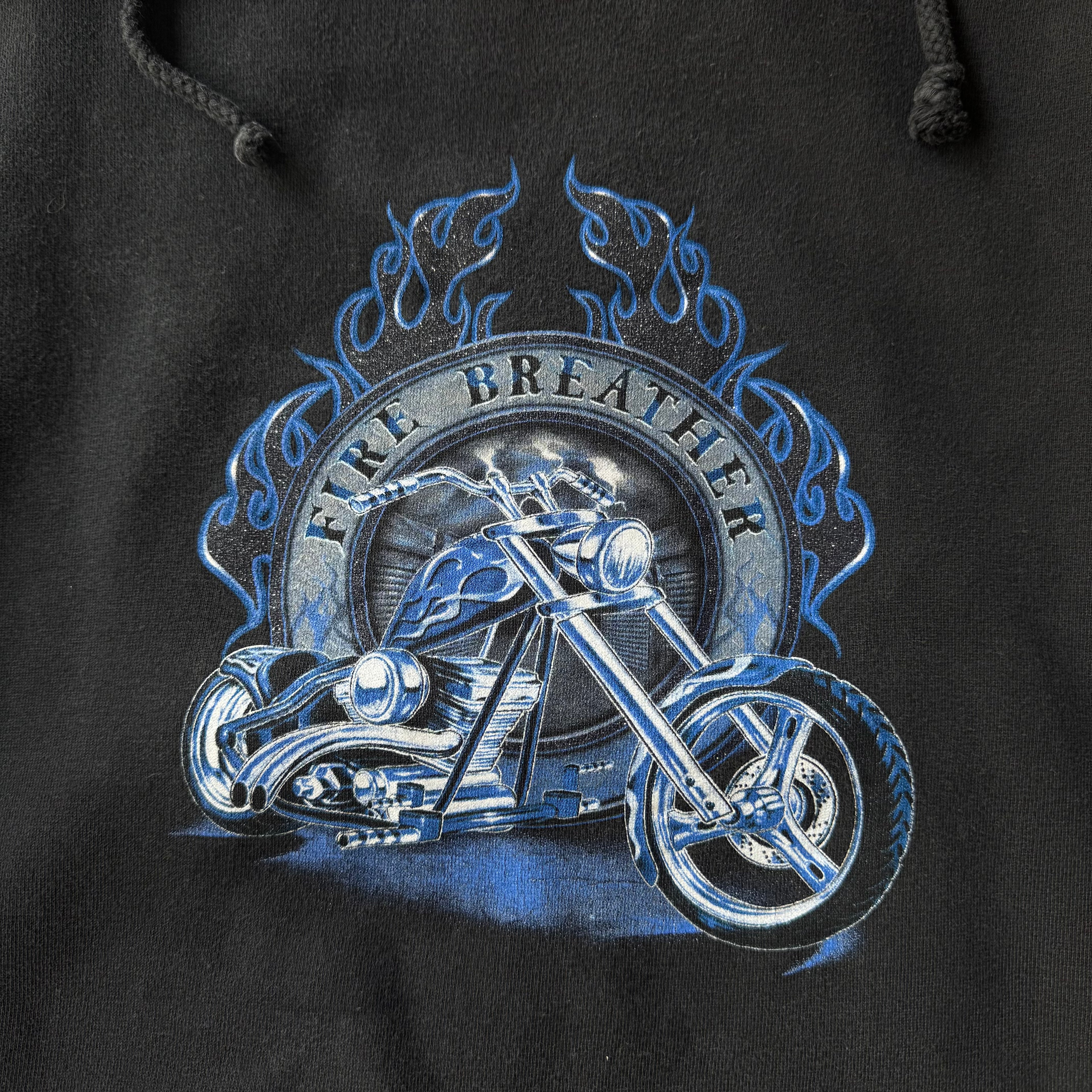 00s FIRE BREATHER TOP HEAVY BIKER HOODIE - L