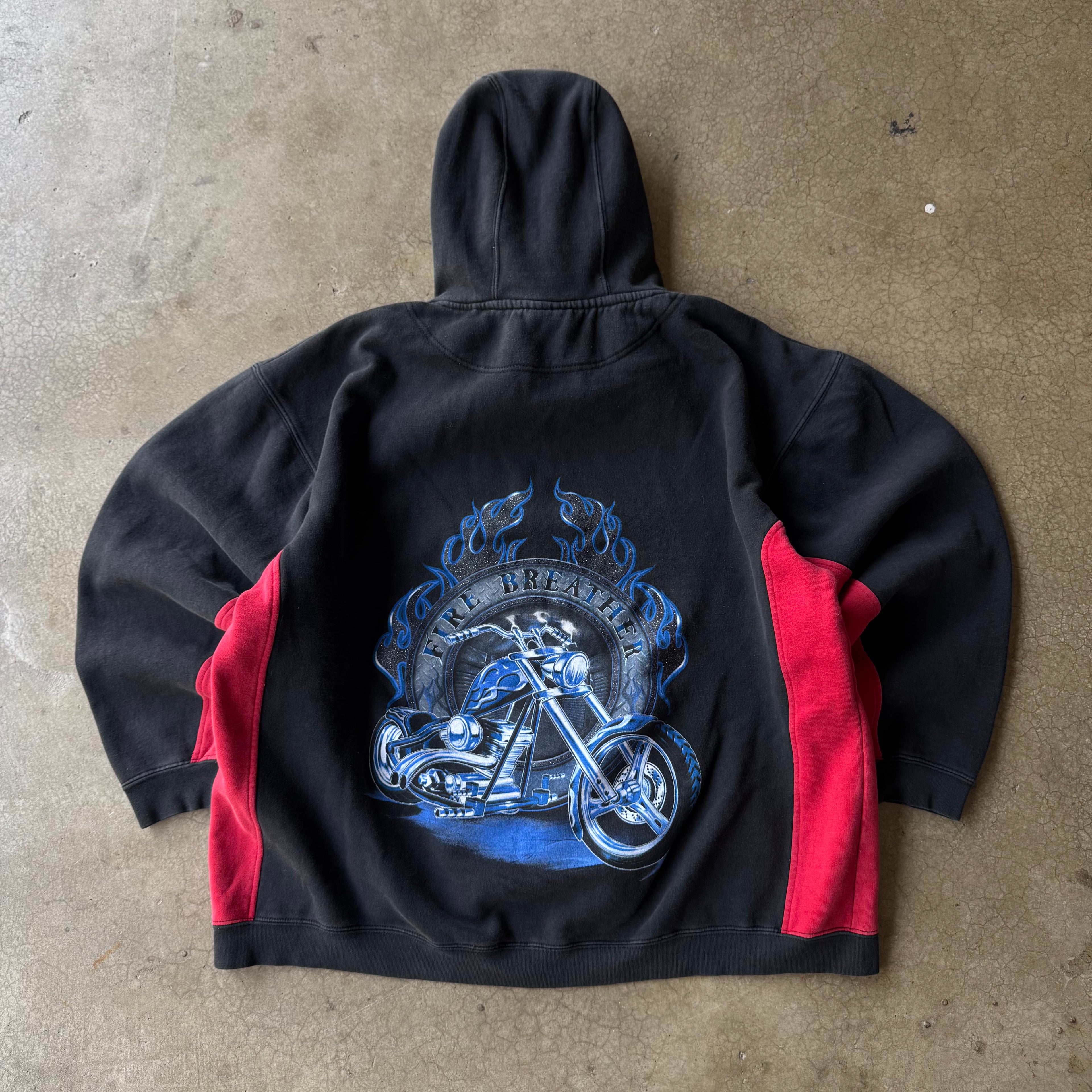 00s FIRE BREATHER TOP HEAVY BIKER HOODIE - L