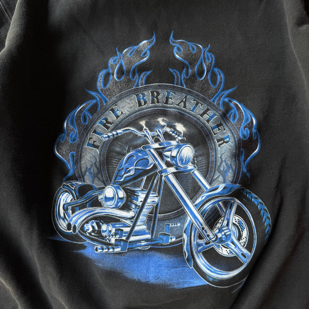 00s FIRE BREATHER TOP HEAVY BIKER HOODIE - L