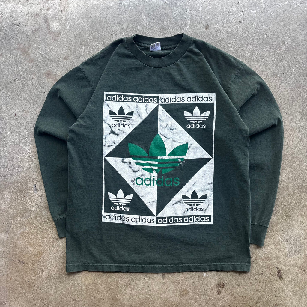 90s ADIDAS GREEN LONGSLEEVE TEE - XL