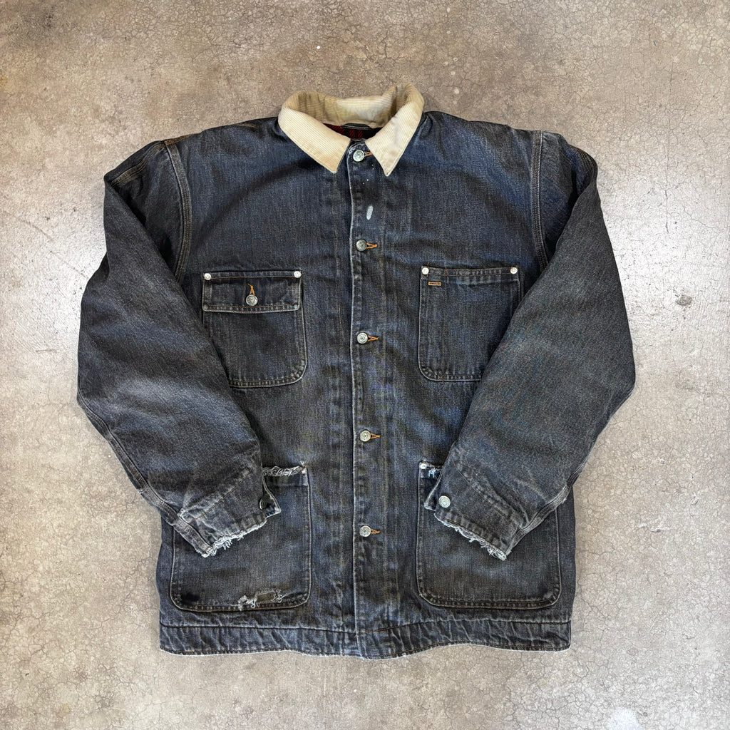 90s BLACK DENIM POLO COUNTRY CHORE COAT - L