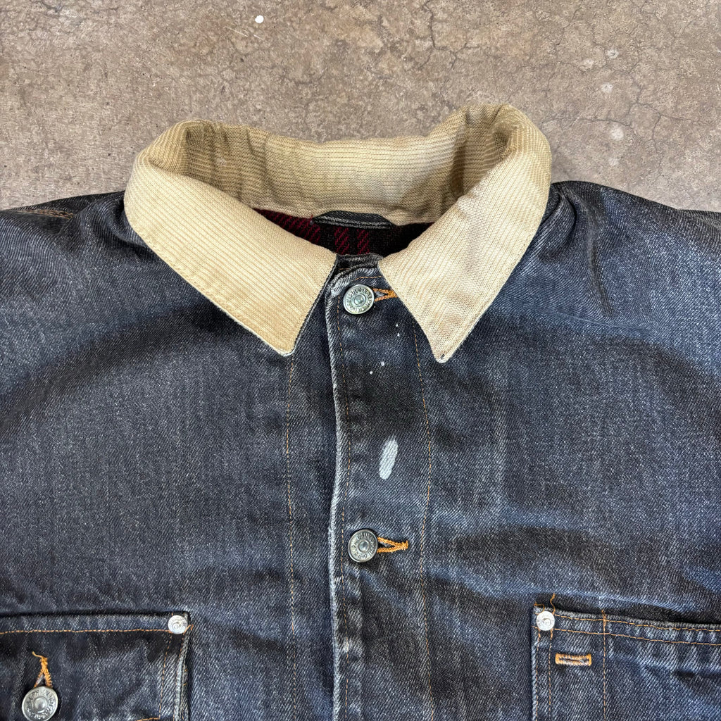 90s BLACK DENIM POLO COUNTRY CHORE COAT - L