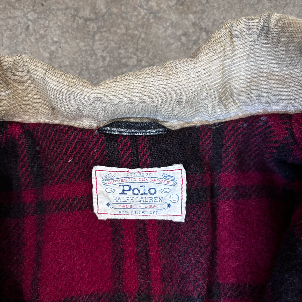 90s BLACK DENIM POLO COUNTRY CHORE COAT - L