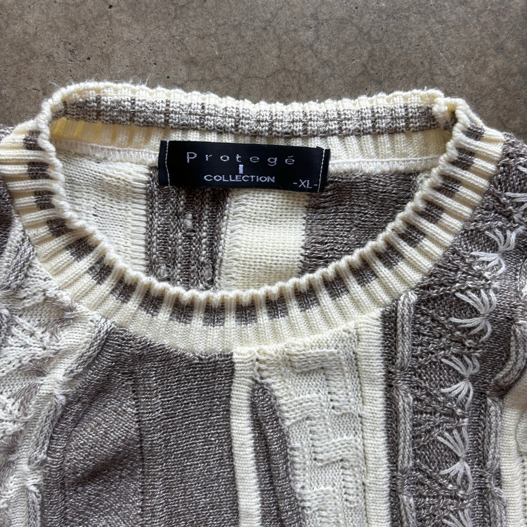 90s CREAM 3D KNIT SWEATER - XL