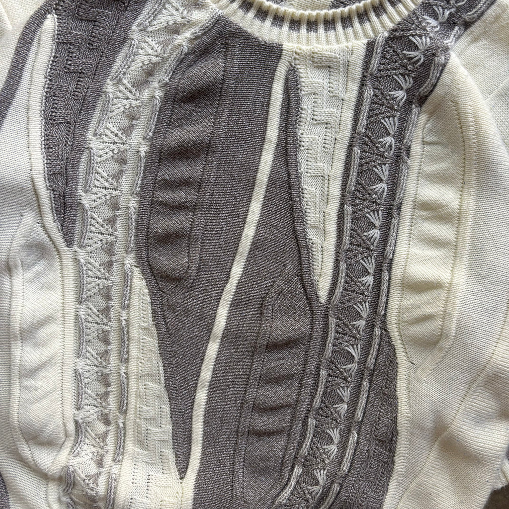 90s CREAM 3D KNIT SWEATER - XL