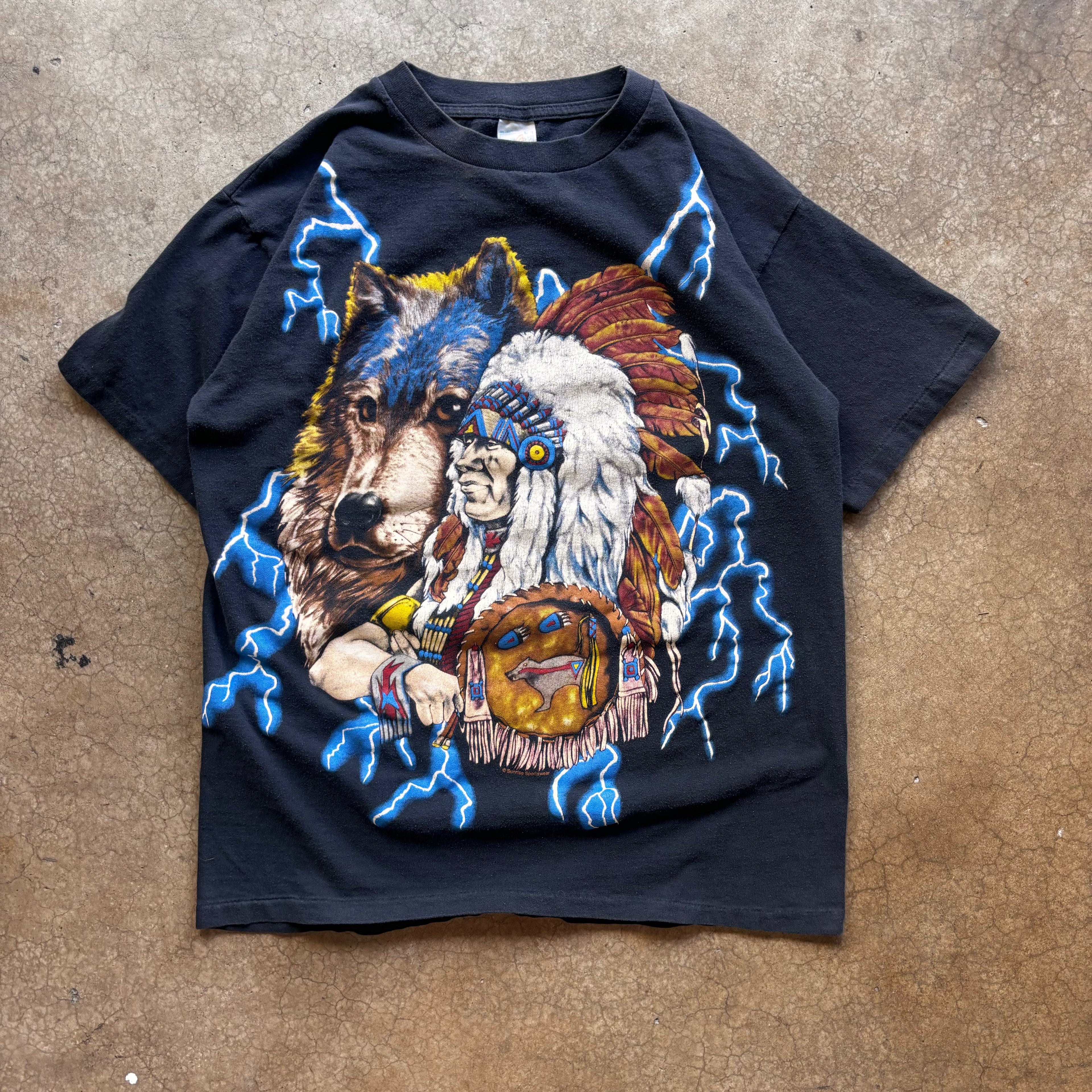 90s AMERICAN THUNDER NATIVE AMERICAN WOLF - L