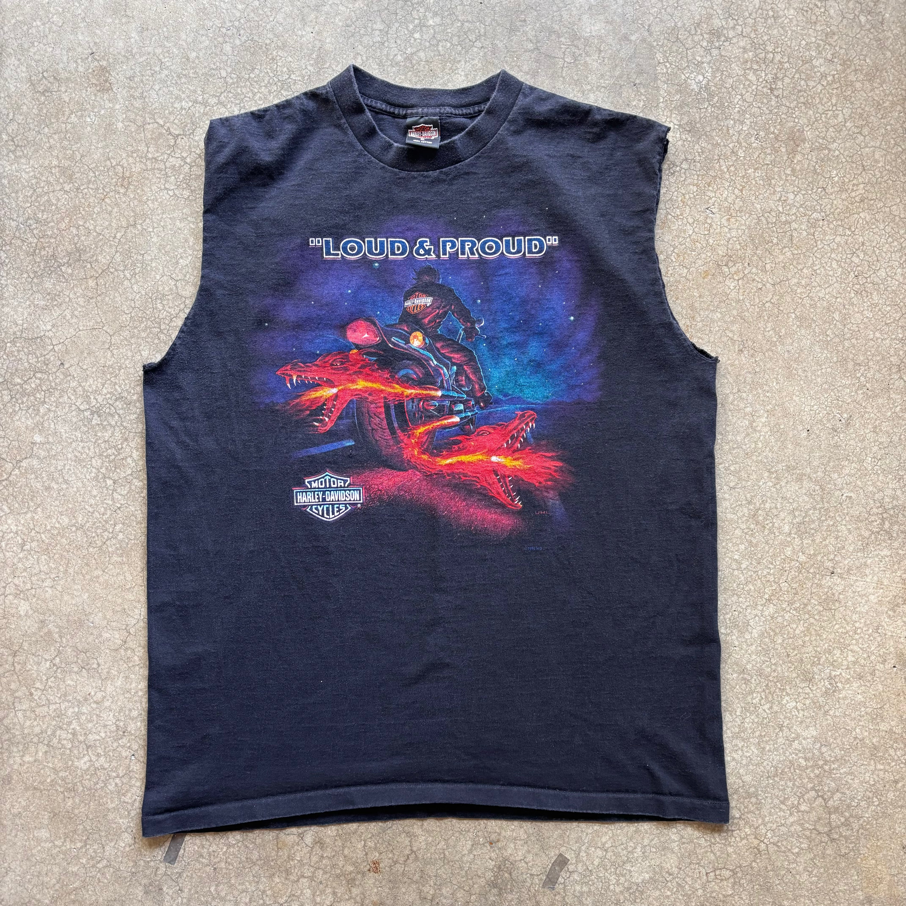 90s HARLEY LOUD AND PROUD CUT OFF TEE - XL